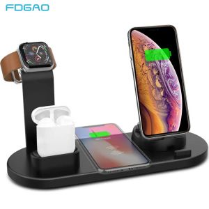 CHARGERS FDGAO 4 em 1 Stand de carregamento sem fio para Apple Watch 7 6 iPhone 14 13 12 11 x xs xr 8 AirPods Pro 10w Fast Charger Dock Station