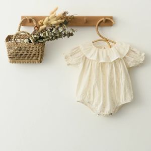 One-Pieces Baby Girl Clothes Elfenbein Spitze Summer Bio-Baumwolle Rüsche Baby Mädchen Strampler Spielanzug für Neugeborene Baby-Mädchen Onepieces Jumpsuits