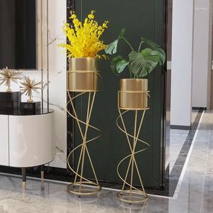 Vases Nordic Light Luxury Flower Stand Wrought Iron Living Room Decoration Vase TV Cabinet Floor Simulation Plant