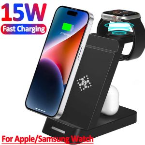 Chargers 15W 3 in 1 Wireless Charger Stand For iPhone 14 13 X Samsung S22 S21 Apple Watch Airpods iWatch Fast Charging Dock Station