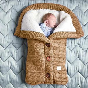 Väskor baby sovsäckar spädbarn knapp stickad swaddle wrap nyfödda vinter varm svängande barnvagn