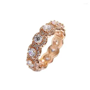 حلقات الكتلة S925 Silver Ring Rose Gold Full Zircon Row Propositile Handpiece