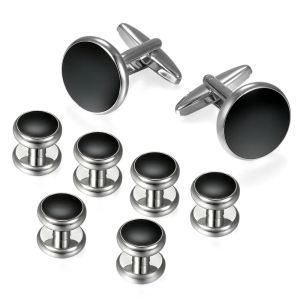 Links Mens Tuxedo Cufflinks Wedding Suit Shirt Cuff Buttons Round Metal Cufflink with Button Studs Set Luxury Cuff Links Gifts for Men