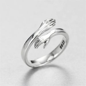 Bands Personality Retro Silver Plaked Love Hug Rings for Women corean Fashion Jewelry 2022 Trend Creative Open Ring Anillos Regolable