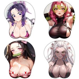 Mouse Pads Wrist Rests Anime Demon Slayer 3D Wrist Support Mouse Pad Nezuko Shinobu Mitsuri Silicone Mousepad Sexy Hentai Chest 3D Wrist Rest Mouse Mat Y240423