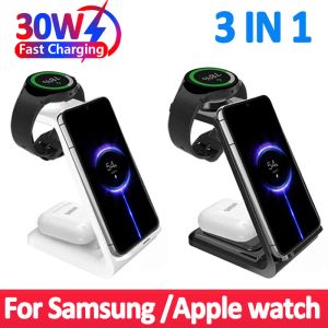 Laddare 30W 3 i 1 trådlös laddare för iPhone 15 14 13 12 Samsung Galaxy Watch 7 6 Apple Watch AirPods Pro Fast Charging Station