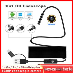 Cameras Noenname_Null 1080P 3 In1 Endoscope Camera 720P Sewer Industrial Piping Car Inspection Endoscopic 8Mm For Usb Pc Android Type C