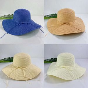 Mulheres Simples Bowknot Straw Hat Summer Ourdoor Sun Protection Cap clássico de férias de praia Caps casuais Brods Brim Brim SS S