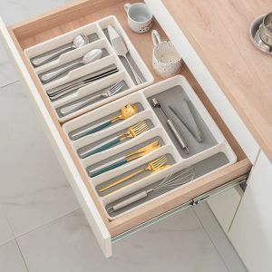 Cassetti Noslip Kitchen Organizzatore di posate per colpi cassetti vassoio per utensili Tables Separazione Contenitore per coltello da forcella per cucchiaio