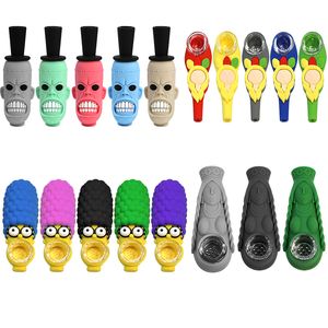 New Cartoon Silicone Hand Pipe Colorful Unbreakable Smoking Pipes With Glass Porous 9 Hole Filter Bowl Dry Herb Tobacco Handpipes Factory Wholesale Price