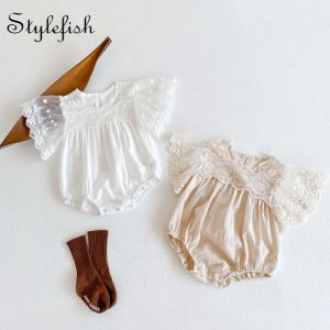 One-Pieces 2022 baby clothes babies' cotton shortsleeved triangle clothes climbing clothes for baby girls summer romper lace infant outfit