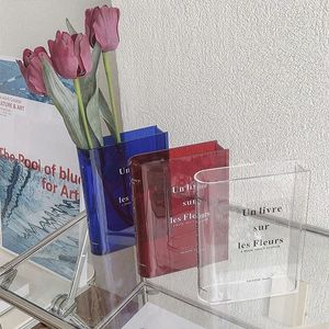 Creative Book Shape Vase Flat Transparent Acrylic Vase Modern Hydroponic Flower Vessels Home Office Table Ornaments Decorations 240417