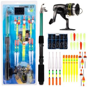 Accessori 1,6 m di canne da pesca bobine da viaggio Travel telescopico full barca pesca combinazione di accessori per attrezzature da pesca 100 pezzi da pesca 25 pezzi galleggianti