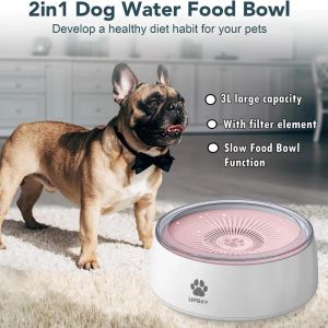 Matare 3L Dog Drinking Water Bowl med långsam matplatta flytande inte våt munstänk vatten kattskål matning och vatten för hundar