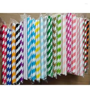 Disposable Cups Straws 100Pcs Macaron Color Colorful Stripe Degradable Food Grade Thin Tube Of Plastic Wedding Decor Party Supplies