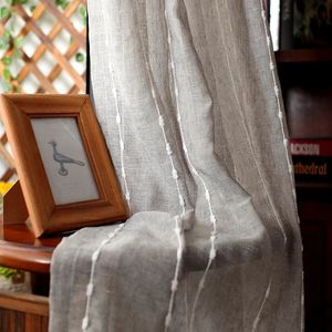 Modern Brown Stripe embroidered curtain yarn For living room bedroom study embroidery stripe custom 240416
