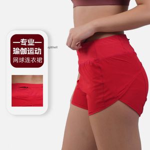 lulumon shorts Quick Drying Women's Sports Anti Glare, High Waist, Tight Belly Running Shorts, Fake Two Pieces of Fitness Shorts