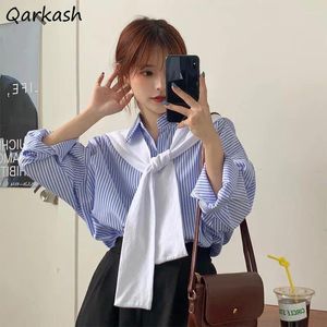 Camicette da donna camicie a maniche lunghe Donne preppy preppy verticale a strisce casual abbigliamento da streetwear Office Lady Vintage Camisas All-Match