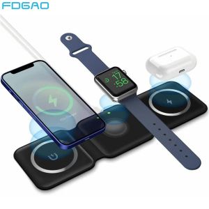 Laddare 3 i 1 vikbar magnetisk trådlös laddare för iPhone 14 13 12 Pro Max Mini 11 Portable Fast Charging for Apple Watch 7 AirPods 3