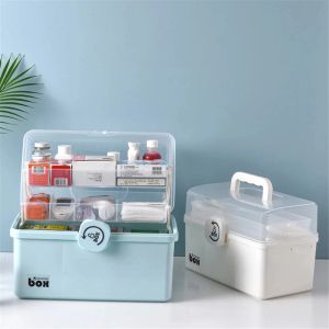 Bins Medicine Storage Box in plastica Kit Kit First Aid Family Kit Emergency Box con impugnatura per il torace Organizzatore di stoccaggio