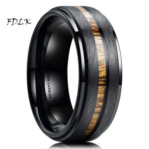 Bands Luxury 8mm Men's Black Tungsten Carbide Ring Hawaiian Koa Wood Inlay Matte Brushed Finish Men's Promise Ring Men Wedding Band