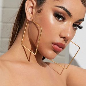 Earrings BLIJERY Trendy Oversize Geometric Big Hoop Earrings For Women Basketball Brincos Exaggerated Large Square Earrings Punk Jewelry