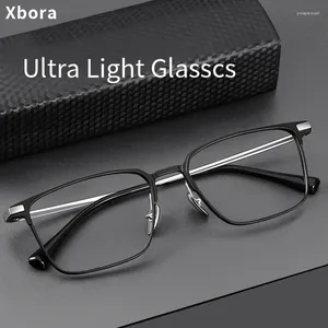 Solglasögonramar Xbora Ultra-Light Fashion Men Square Glasses Luxurious Pure Titanium Large Size Optical Recept 87011