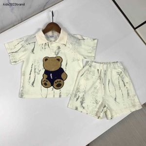 New kids designer clothes Plush Doll Bear Pattern summer Short sleeved suit baby tracksuits Size 90-150 CM POLO shirt and shorts 24April