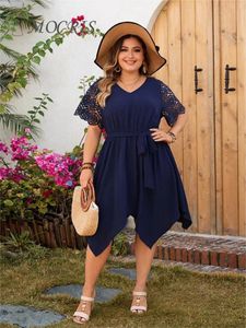 Elegant och Pretty 4XL Plus Size Woman Casual Party Dress Summer Long Oregelbundet V-Neck Cutout Print Dresses 240417