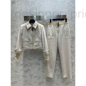 Dwuczęściowe spodnie designerskie mody mody jesienne spodnie w garniturze Kieszenia Lapel Lantern Rękaw zipup wysoki talia