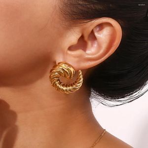 Orecchini per borchie Donne in acciaio inossidabile 18k oro oro Twist texture Croissant a spirale con borchie a spirale impermeabili arete di gioielli punk impermeabili