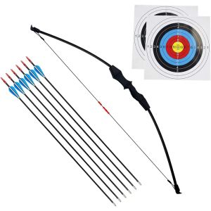 Arrow 45 Inch Recurve Bow Archery Red Limbs for Youth Beginner Practice and Outdoor Shooting Right and Left Hand with 6 Fiberglass Arr