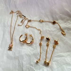 Luxury Ce Brand Tigereye Stone Armband örhängen Halsband Set smycken för kvinnor 18K guld retro vintage härlig rosa kristallörhänge armband halsband gåva