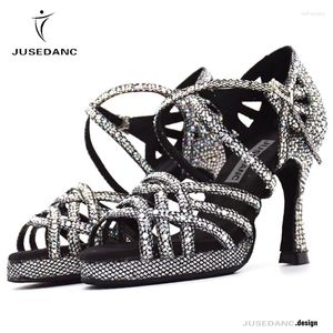 Dans Ayakkabıları Jusedanc Latin ile Platform Kızları Caz Balo Salonu Rhinestone High Heels Glitter Salsa Dancing 2024