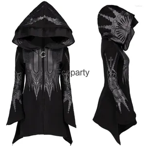 Kadın Hoodies Bahar Sonbahar Gotik Punk Hoodie Y2K Siyah Steampunk Vintage Flare Sleeve Kapşonlu Uzun Ceket Harajuku Street Giyim Ceket