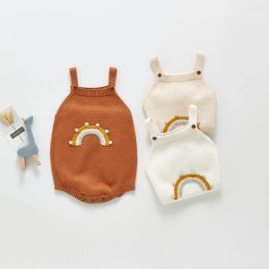 One-Pieces 2021 Nieuwe Baby Strick BodySuit Infant Leuke Regenboog Jumpsuit Pasgeboren Peuter Mouwloze Overalls Herfst Pasholeboren Trui