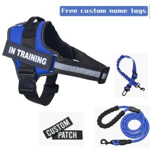 Harnesses Personalized Dog Harness NO PULL Reflective Breathable Adjustable Vest With ID Custom Patch Outdoor Walking Pet leash set