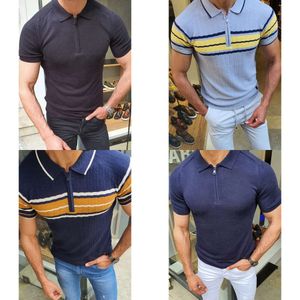 Sticked Men's Polo Spring and Summer Slim Contrast Color Sweater Casual randig kortärmad skjorta 220408