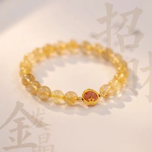 Fios Ruifan riqueza redonda/estrela 6/8mm rutilado rutilado rutilado Strajeta de cristal de morango para mulheres jóias finas YBR803