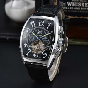 2024 Frank FM Tourbillon 완전 자동 기계식 5 바늘 남자 레저 시계 상품 트렌드 골드 시계 스포츠 안티 가죽 리본 남성 석영 시계