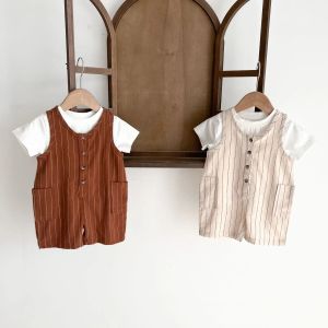 Set 2022 Summer Nuovi vestiti per neonati per neonati set maglietta bianca + tute a strisce 2 pezzi per abiti da bagno per ragazze 03 anni