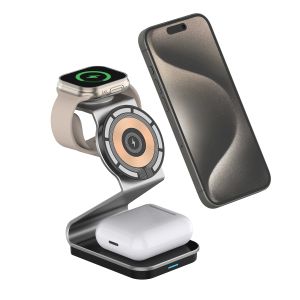 Chargers 3in1 Magsafe Apple Watch için Manyetik Kablosuz Şarj Cihazı Xiaomi 13 İPhone 14 Pro Max için Çift 15W Hızlı Kablosuz Şarj