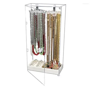 Jewelry Pouches Clear Acrylic Holder Bracelet Necklace Display Stand Dustproof Case