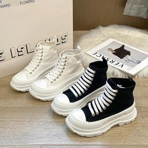 Casual Shoes Plus Size 35-44 Men Women Canvas High Top Boots Lace Up Sneakers Plarform Height Increasing Ankle