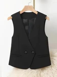 Women's Vests Vintage Suit Waistcoat Fashion Simple Double Breasted Elegant Sleeveless Vest Casual Solid Color Slim-fit Small Coat