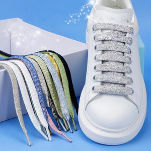 Glitter Shoelaces Renkli Altın Gümüş Parlak Düz Ayakkabı Dantelleri Atletik Koşu Spor ayakkabıları Boot 1cm Genişlik Ayakkabı Dizeleri 240419