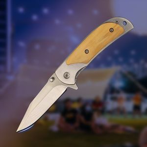 Promotion High Quality Flipper Pocket Folding knife 440C Satin Drop Point Blade Steel with Wood Handle Outdoor camping hiking Fishing Survival EDC knives