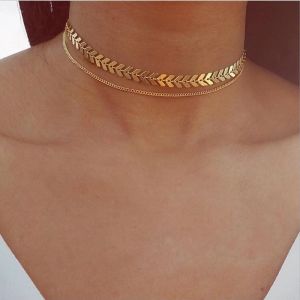 Necklaces Fashion Jewelry Two Layer Chocker Necklace Fish Bone Coin Shape Chain Choker Plated For Women Girls Gift Accessory