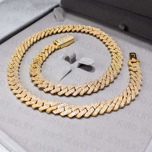Miami Two Tone Iced Out S925 Sterling Silver med Real 14K Gold Plated VVS 12mm 2 Rows Moissanite Cuban Link Chain