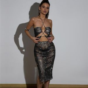 Sexig strassklänning för flickor Fashion Nightclub Party Flash Diamond Fishing Net Women